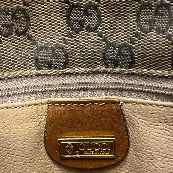 Vintage Gucci small Crossbody canvas tote bag. Brown w/ brown leather accents. - Picture 6 of 8